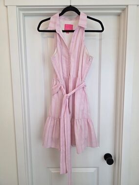 Lilly Pulitzer Pink Striped Sleeveless Collared Tie-Waist Dress
